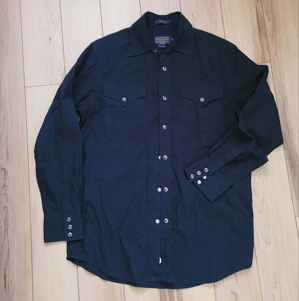 Black Button-Up Shirt with Tortise Shell Buttons Pendelton